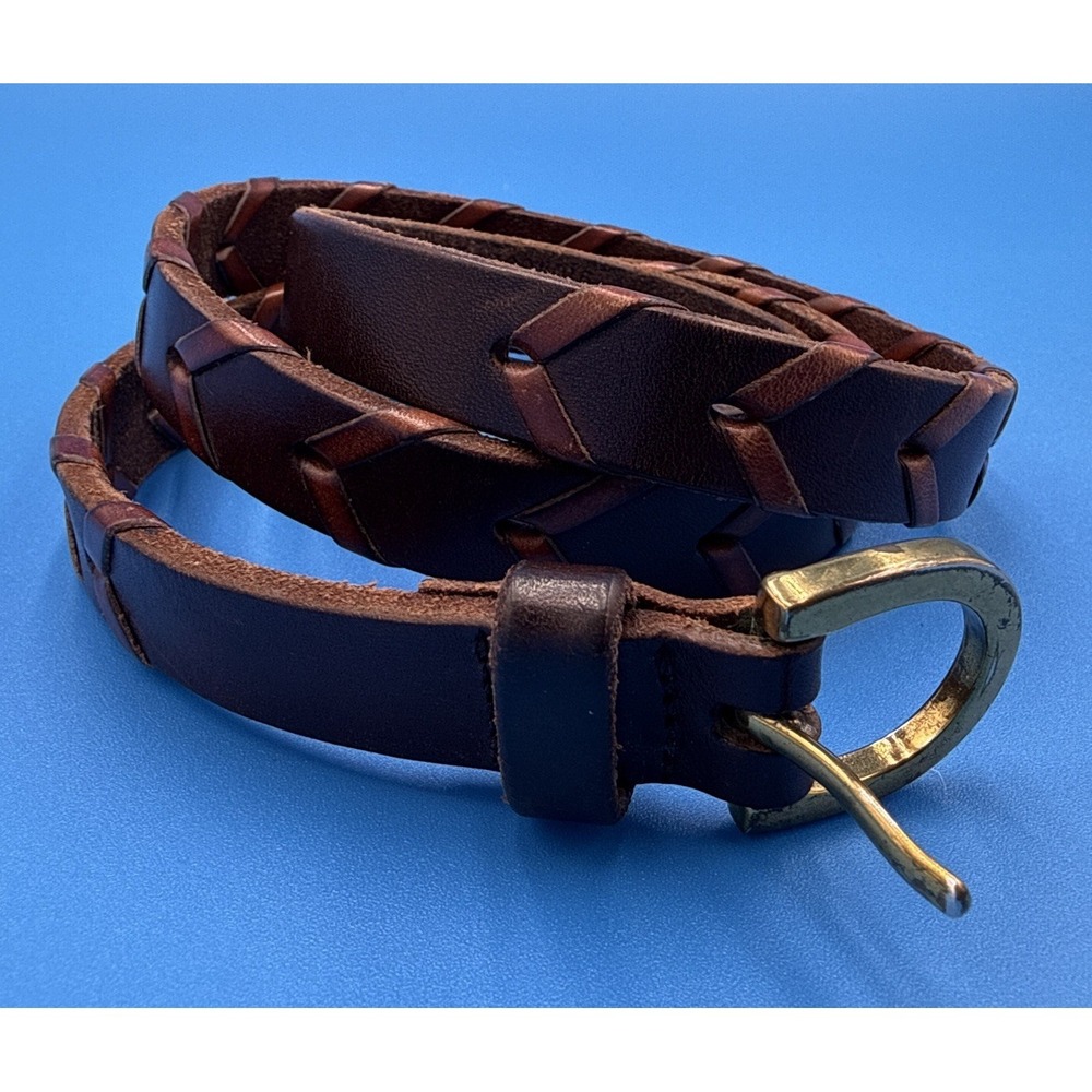 Vtg 1980s Skinny Brown Lauren Ralph Lauren Braided Woven Leather Belt XL Women's